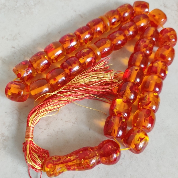 Vintage Gigantic Tasbih Lucite Faux Amber Islamic Prayer Beads - Picture 4 of 14